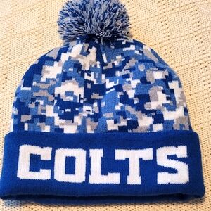 Blue and White Knit Hat with Pom-Pom and COLTS Text